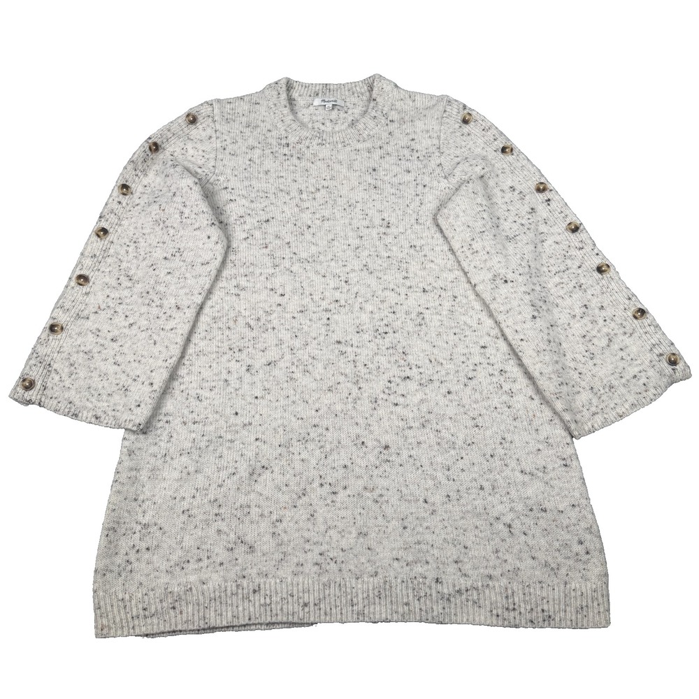 Madewell Donegal Button Sleeve Sweater Dress Womens XL Snow Wool Blend J9305 - Picture 2 of 9